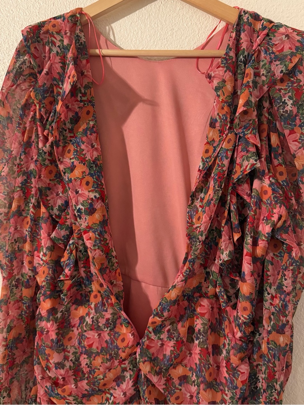 Zara Floral Frilled Draped Dress Bloggers Favorite Size Large - Picture 8 of 10
